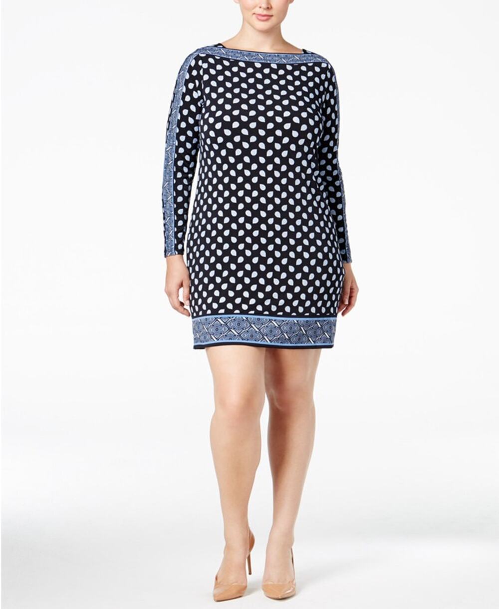 MICHAEL Michael Kors Womens Sheath Dress Medium Black Blue Paisley Long Sleeve